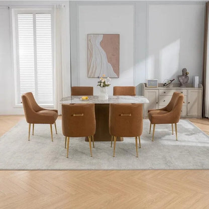 SEYNAR Modern Glam PU Leather Dining Chair or Vanity Chair Set of 6 with Rear Handle