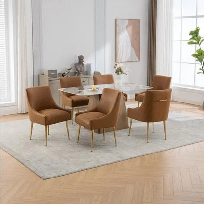 SEYNAR Modern Glam PU Leather Dining Chair or Vanity Chair Set of 6 with Rear Handle