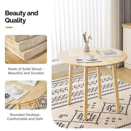 Extendable Round Solid Wood Dining Table (Only Table)