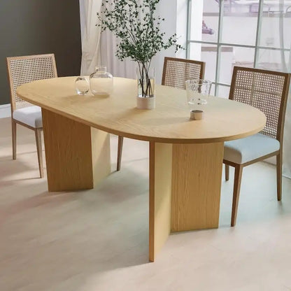 Lumioca Modern Oak Wood Top 67 in. Double Pedestal Base Dining Table