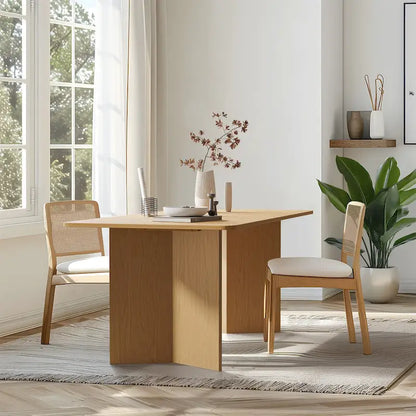 Lumioca Modern Oak Wood Top 67 in. Double Pedestal Base Dining Table