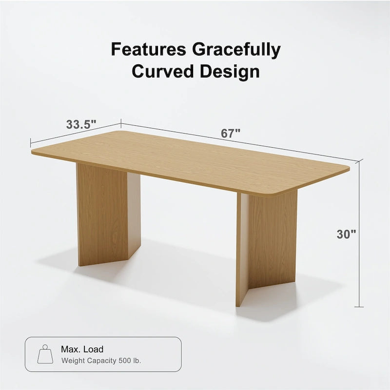 Lumioca Modern Oak Wood Top 67 in. Double Pedestal Base Dining Table