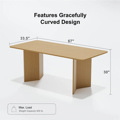 Lumioca Modern Oak Wood Top 67 in. Double Pedestal Base Dining Table