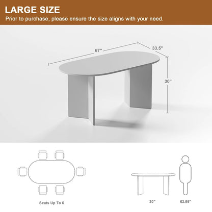 Lumioca Modern Oak Wood Top 67 in. Double Pedestal Base Dining Table