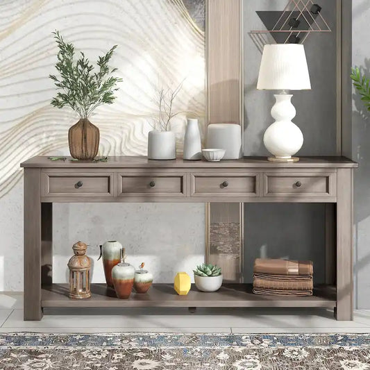 Console Table with Storage Drawers and Bottom Shelf