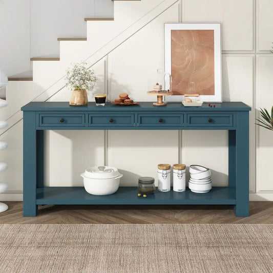 Console Table with Storage Drawers and Bottom Shelf