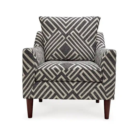 Morris Accent Chair, Gray, White Geometric Pattern, Polyester, Brown Wood