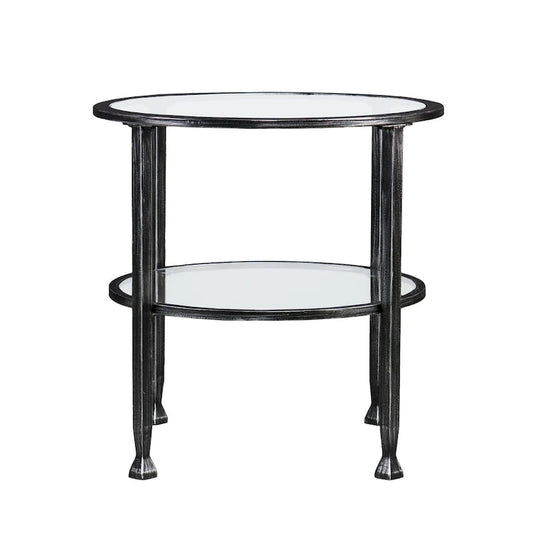HomeRoots 24 Black Glass And Iron Round End Table - 24x24x24