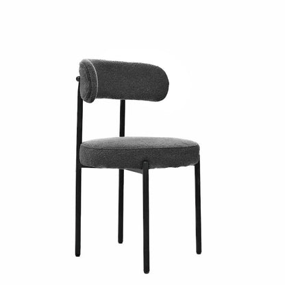 Modern Round Upholstered Boucle Dining Chairs Set of 2, Curved Backrest and black metal spray-painted legs