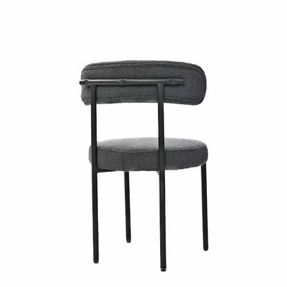 Modern Round Upholstered Boucle Dining Chairs Set of 2, Curved Backrest and black metal spray-painted legs