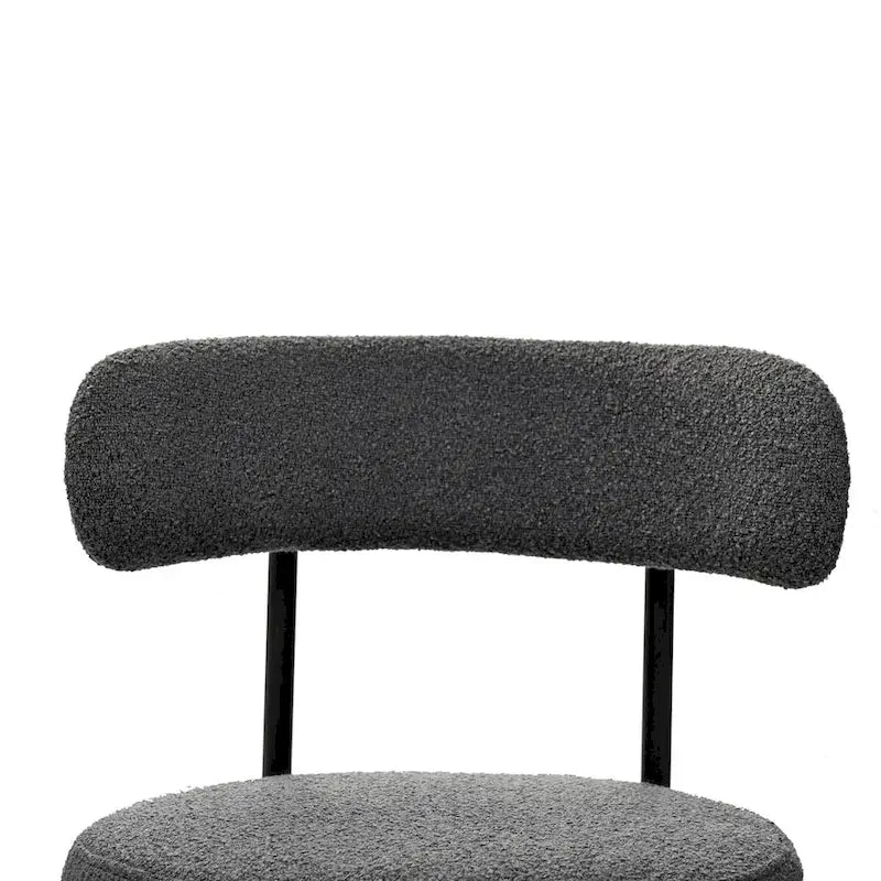Modern Round Upholstered Boucle Dining Chairs Set of 2, Curved Backrest and black metal spray-painted legs