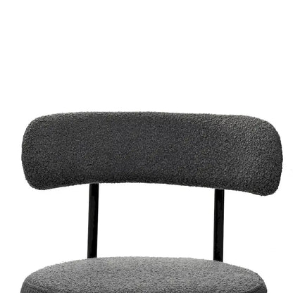 Modern Round Upholstered Boucle Dining Chairs Set of 2, Curved Backrest and black metal spray-painted legs