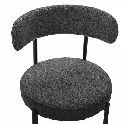 Modern Round Upholstered Boucle Dining Chairs Set of 2, Curved Backrest and black metal spray-painted legs