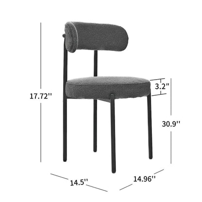 Modern Round Upholstered Boucle Dining Chairs Set of 2, Curved Backrest and black metal spray-painted legs