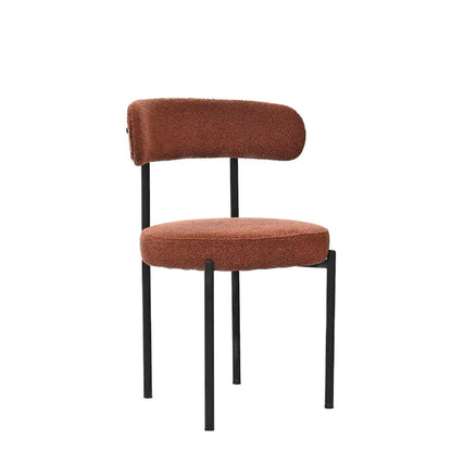 Modern Round Upholstered Boucle Dining Chairs Set of 2, Curved Backrest and black metal spray-painted legs
