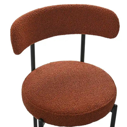 Modern Round Upholstered Boucle Dining Chairs Set of 2, Curved Backrest and black metal spray-painted legs