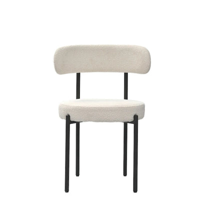 Modern Round Upholstered Boucle Dining Chairs Set of 2, Curved Backrest and black metal spray-painted legs