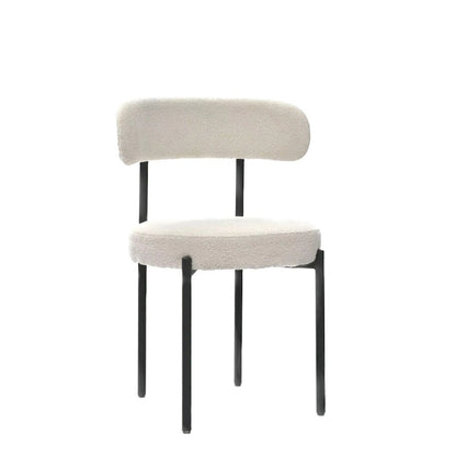 Modern Round Upholstered Boucle Dining Chairs Set of 2, Curved Backrest and black metal spray-painted legs