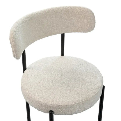 Modern Round Upholstered Boucle Dining Chairs Set of 2, Curved Backrest and black metal spray-painted legs