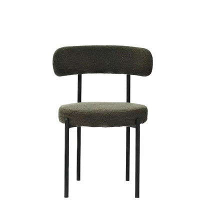 Modern Round Upholstered Boucle Dining Chairs Set of 2, Curved Backrest and black metal spray-painted legs