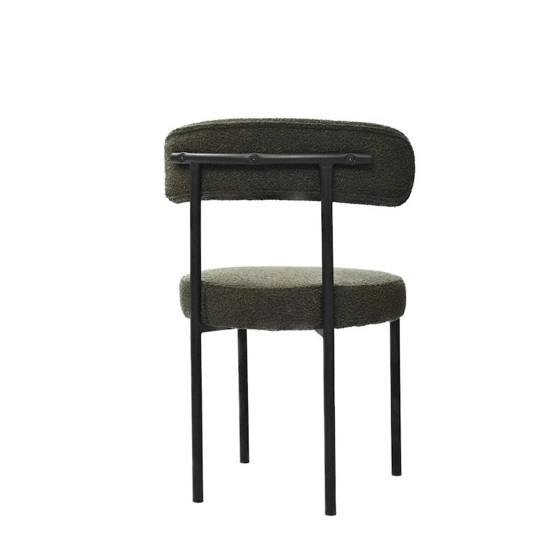 Modern Round Upholstered Boucle Dining Chairs Set of 2, Curved Backrest and black metal spray-painted legs