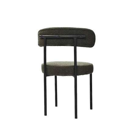 Modern Round Upholstered Boucle Dining Chairs Set of 2, Curved Backrest and black metal spray-painted legs
