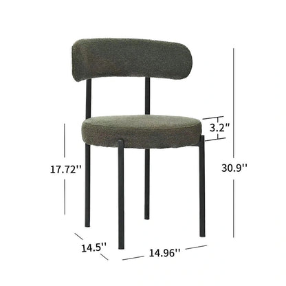 Modern Round Upholstered Boucle Dining Chairs Set of 2, Curved Backrest and black metal spray-painted legs