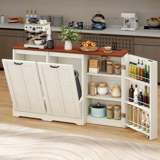 Double Tilt Out Trash Cabinet Kitchen Island with Storage