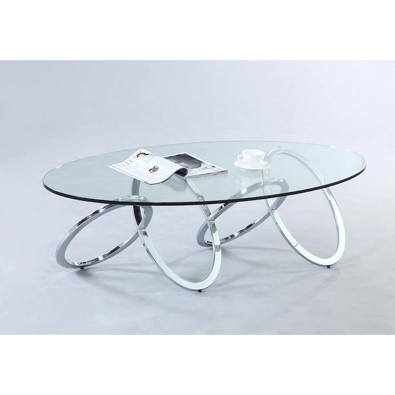 Somette Chrome and Glass Oval Cocktail Table